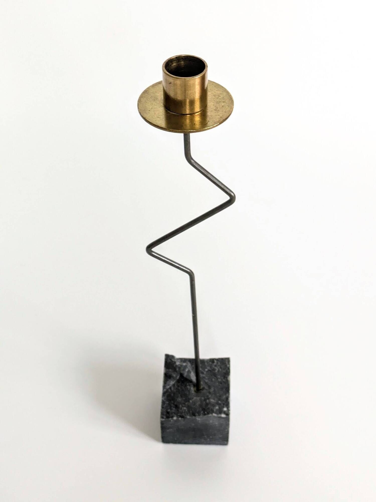 Set of 3 candlesticks | IKEA “Kräsen” from the 1980s | Steel, Brass, Granite