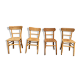 Série 4 chaises en bois bistrot 1950
