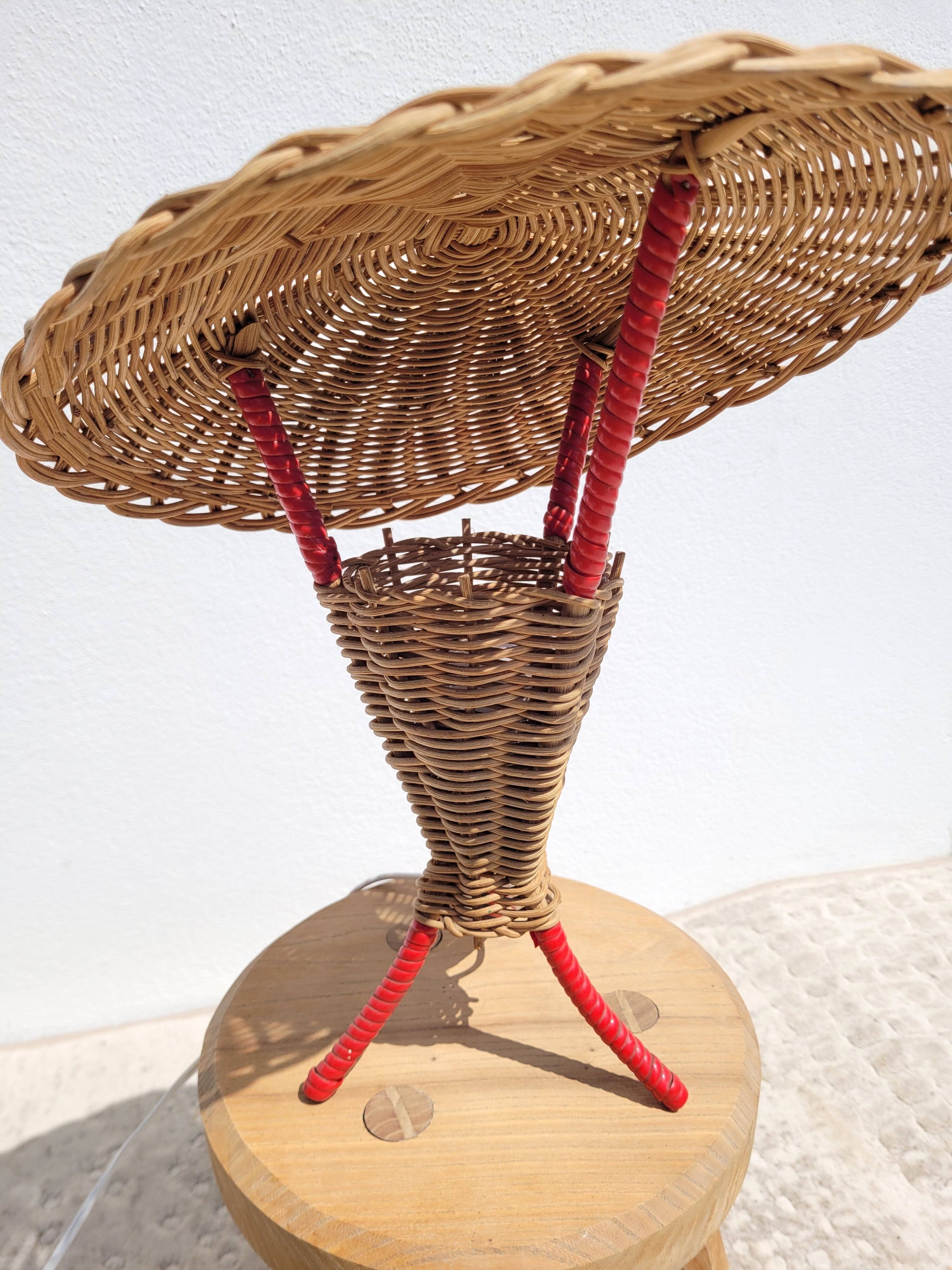 Rattan lamp scoubidou 1960