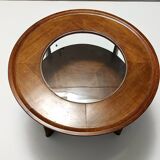 Round Solid Walnut and Crystal Coffee Table attr. to Paolo Buffa, Italy