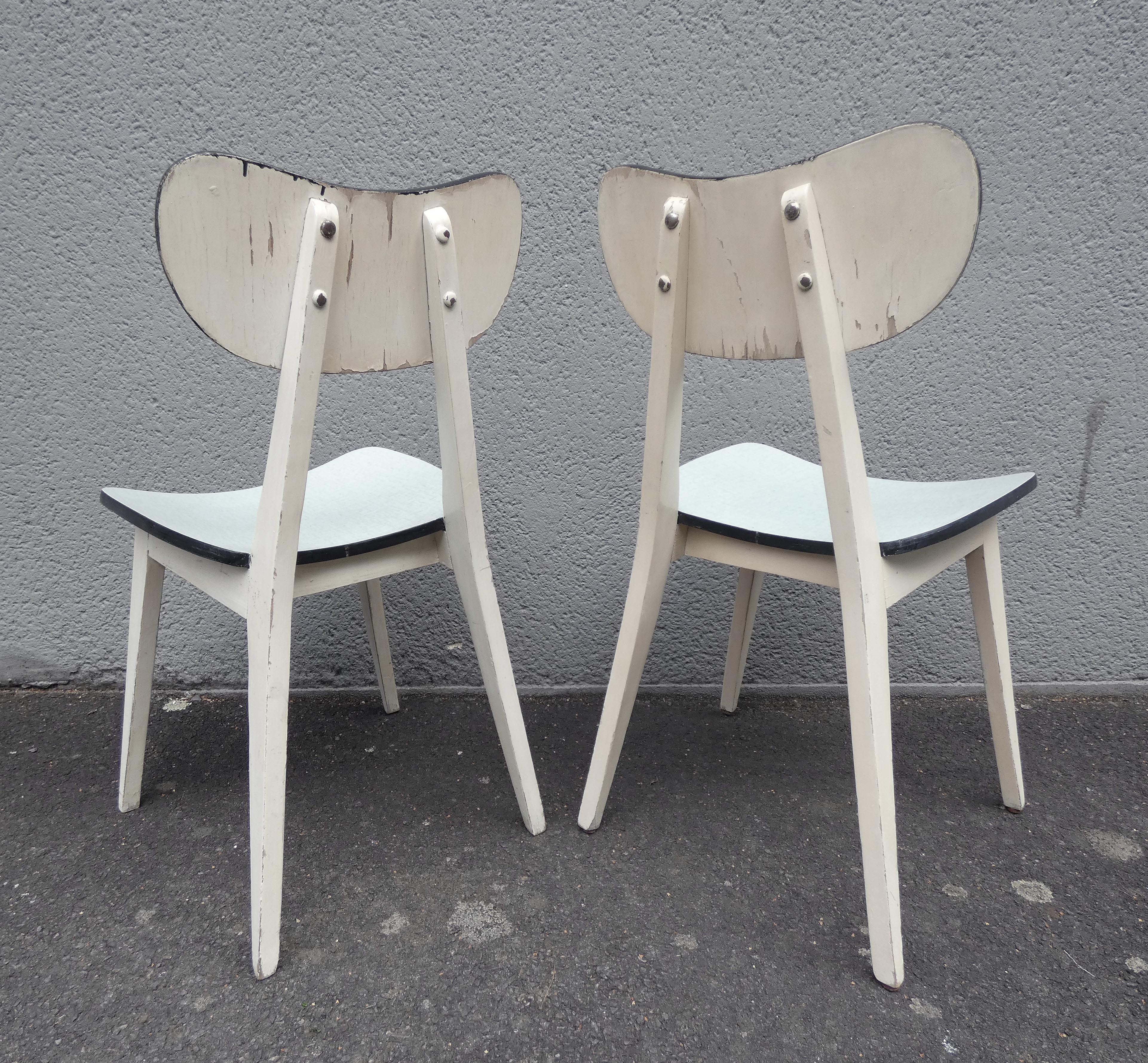 2 chairs in water green formica