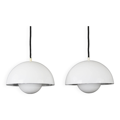 Paire iconique de lampes pots de fleurs en émail blanc VP1 - Verner Panton - 100 % originales - Louis Poulsen