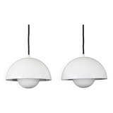 Iconic pair of VP1 white enamel flowerpot lamps  - Verner Panton - 100 % original - Louis Poulsen