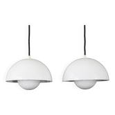 Paire iconique de lampes pots de fleurs en émail blanc VP1 - Verner Panton - 100 % originales - Louis Poulsen