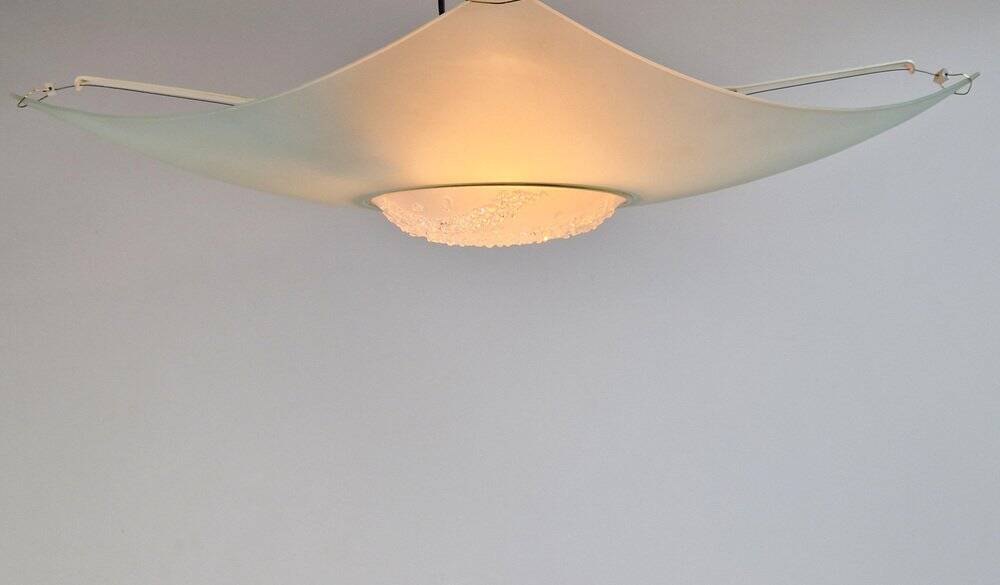 Vibea Quadra Ceiling Lamp in Ice Glass and Brass, 1970s