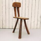 Vintage brutalist wooden tripod chair