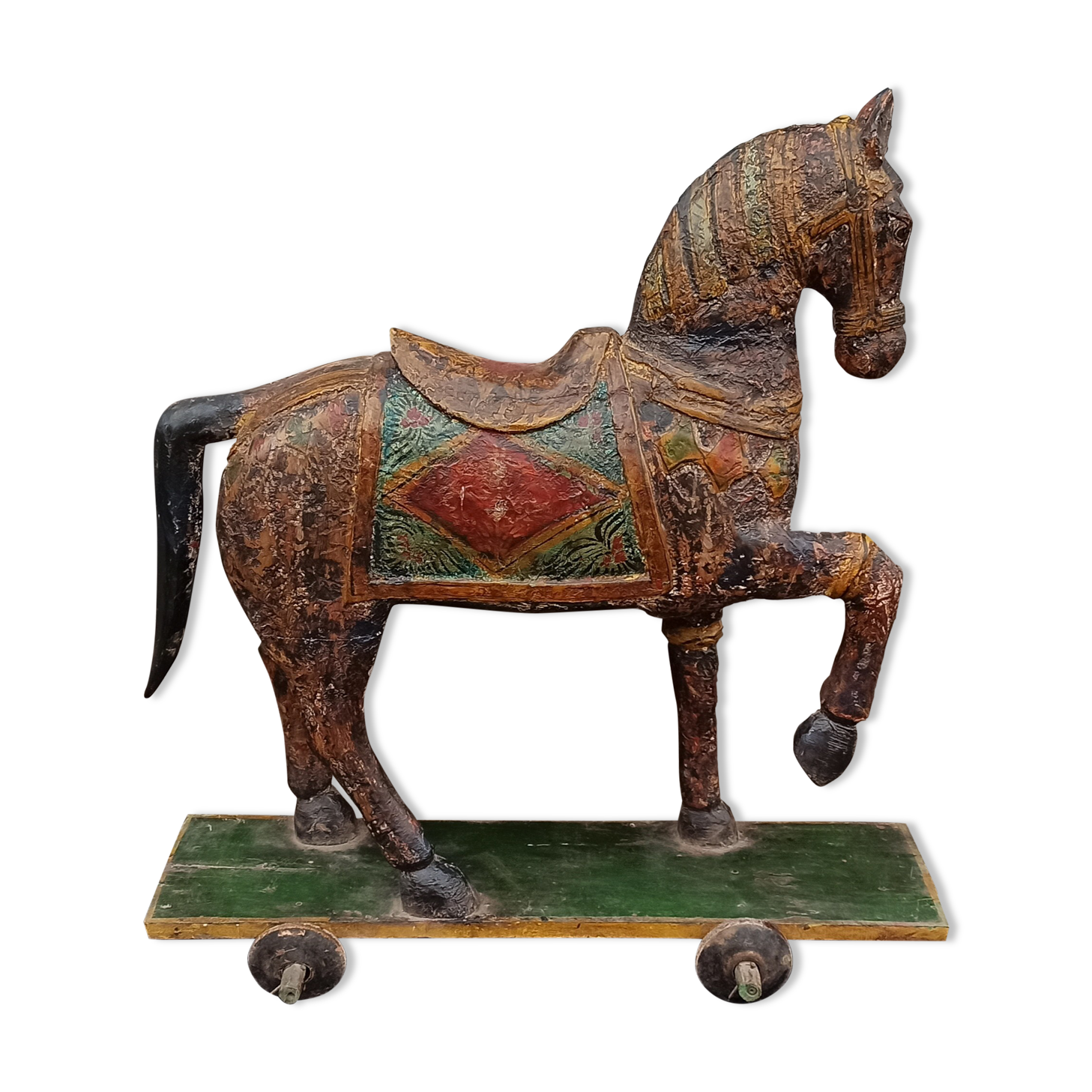 Petit Cheval Ancien En Bois Sur Roulettes – Jouet Vintage à Collectionner