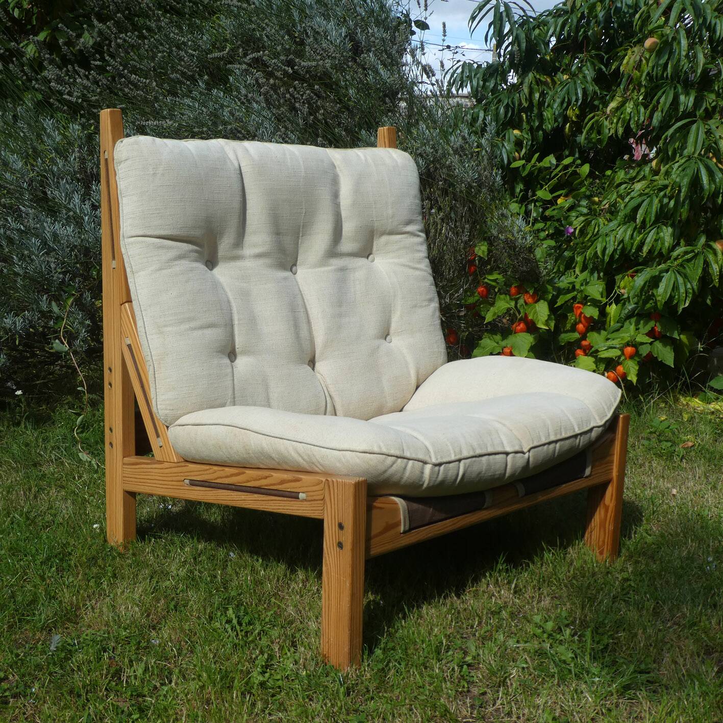 rare large pine armchair, Silkeborg, Denmark, 1970