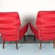 Mid-century modern pair of red armchairs. italy 1950s