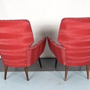 Mid-century modern pair of red armchairs. italy 1950s