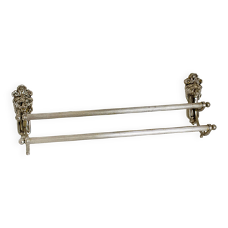 Porte-serviettes en bronze avec deux rails & supports en forme de tête de lion Salle de bain vintage