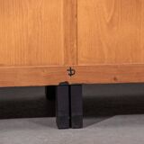 Black oak brutalist sideboard by Jean Batenburg with graphical doors for MI, Belgium