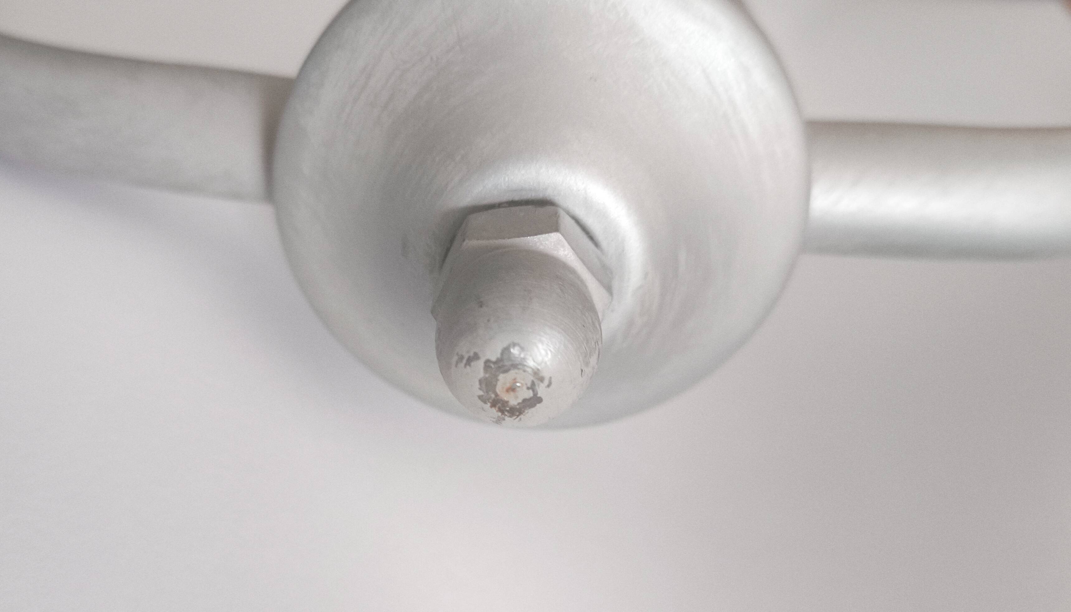 Brushed grey metal double pendant light and alabaster glass.