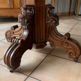 Old table slightly oval cherry tree with central foot with 2 extensions