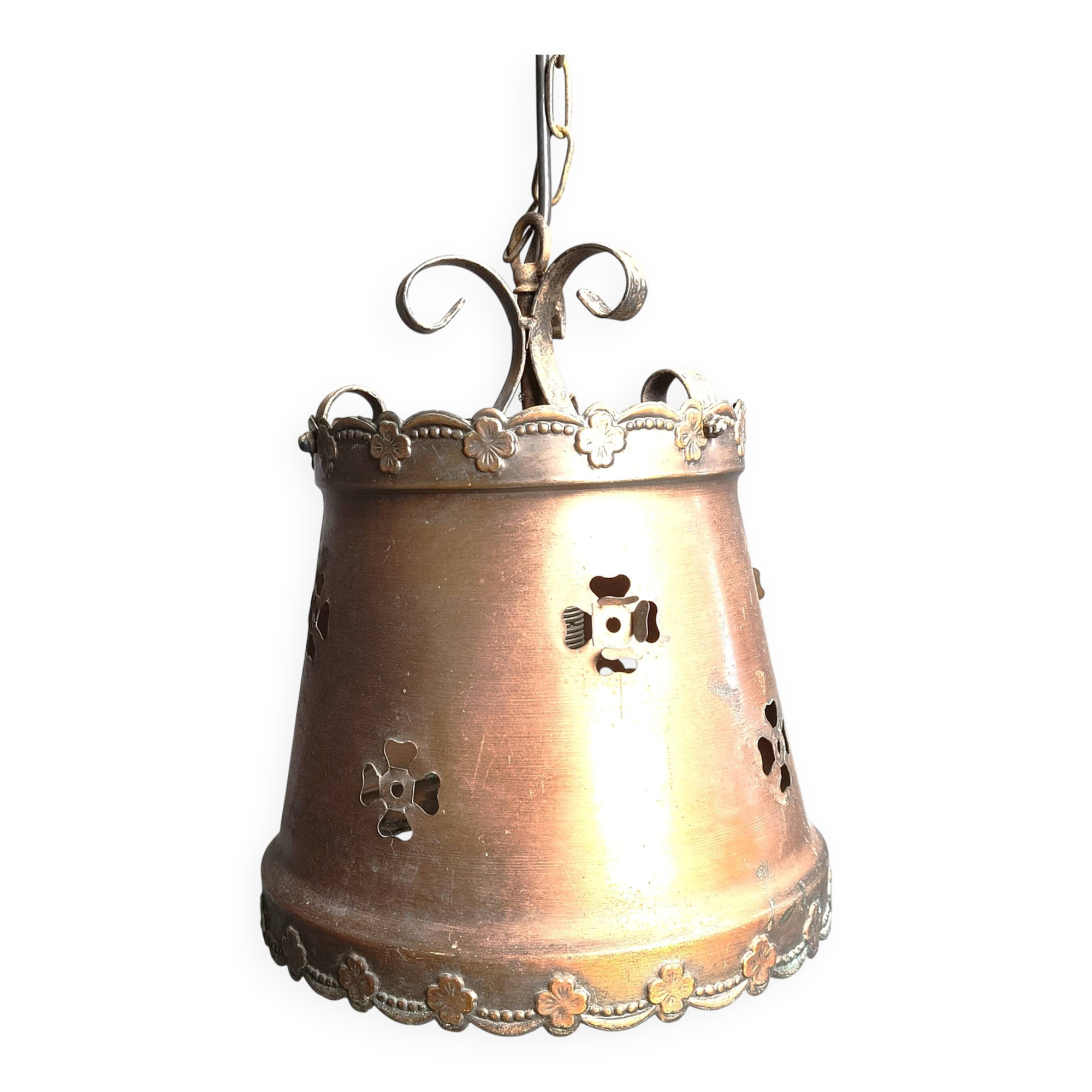Brutalist copper pendant light, 1970s