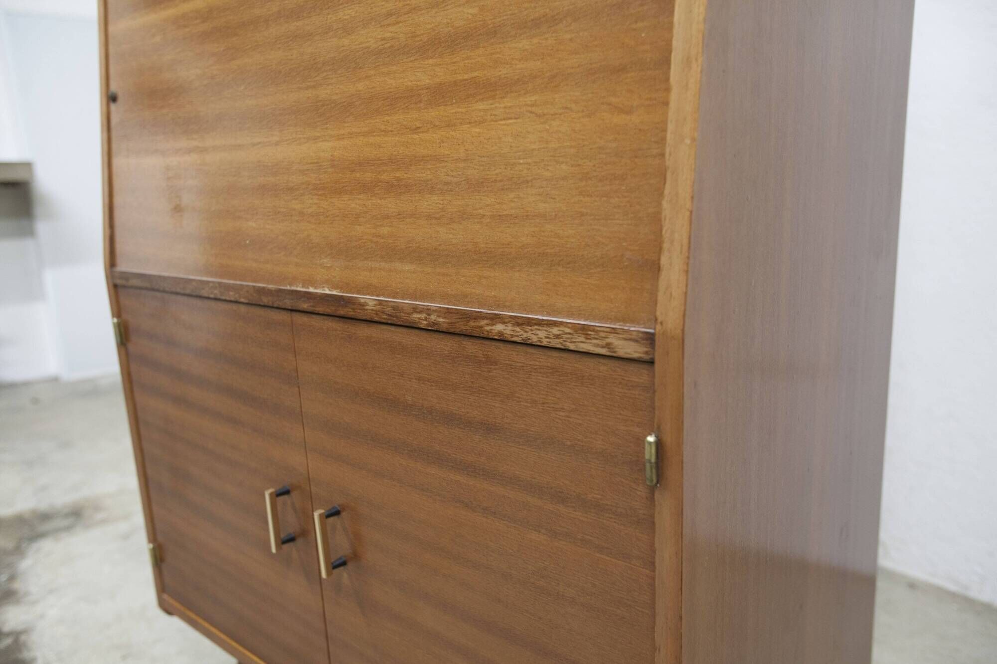 1960 Scandinavian secretary with teak compass feet and pastel yellow top