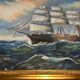 Large Marine Painting 3-Mast Sailing Ship - Sunset Sky