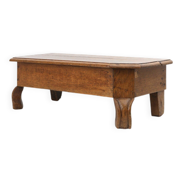 Rustic low Church Stool in solid oak, France, ca. 1900