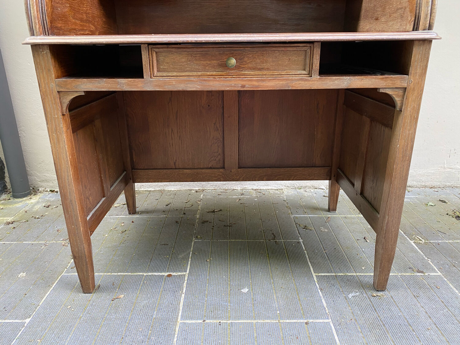 Antique solid wood secretary desk, handcrafted cabinetry.