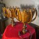 pair of vintage rattan table lamps by Louis Sognot 32x26 - 1950s-60s