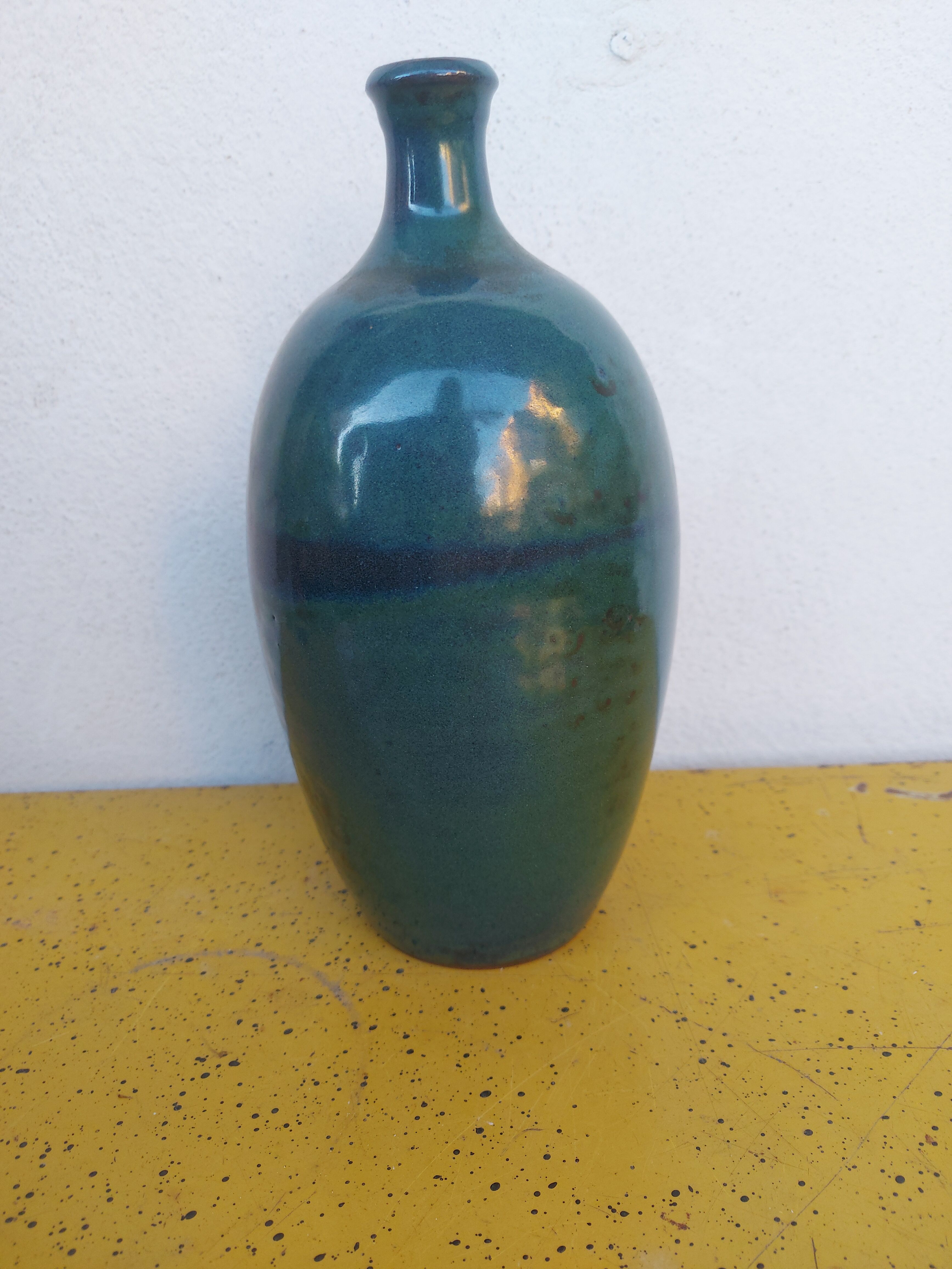 Enamelled terracotta vase, blue