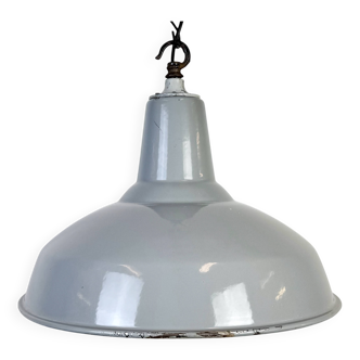 Industrial British Grey Enamel Factory Pendant Lamp, 1960s