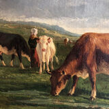 A. Cortaix, Vaches au pré, oil on canvas XIX