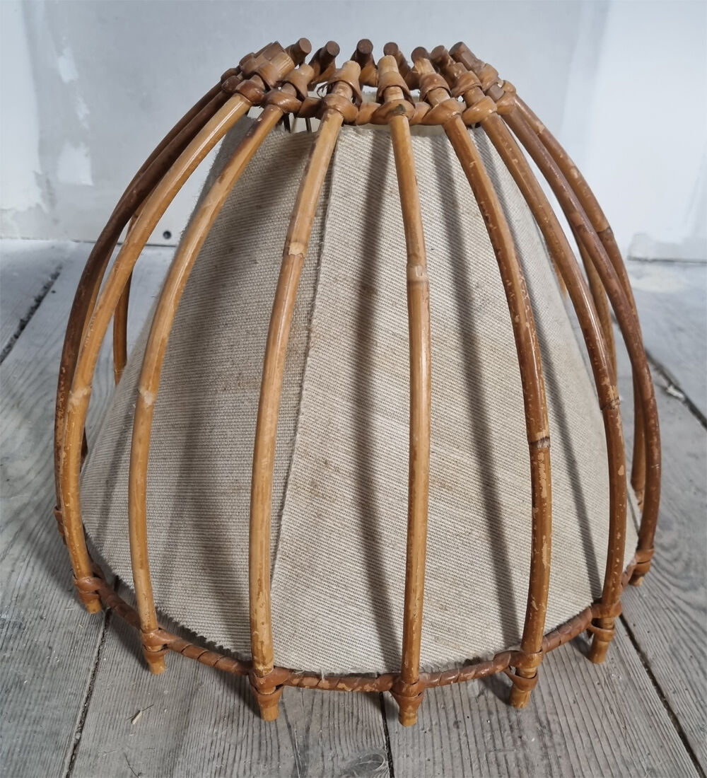 Paire abats jour, rotin, vintage, années 60