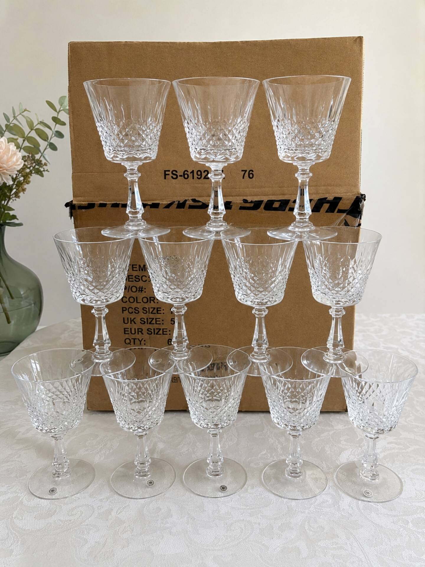 Lot de 12 verres à eau en cristal Val Saint-Lambert