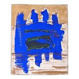 Mid-century modern "abstract in blue" swedish vintage abstract mixed media painting, framed