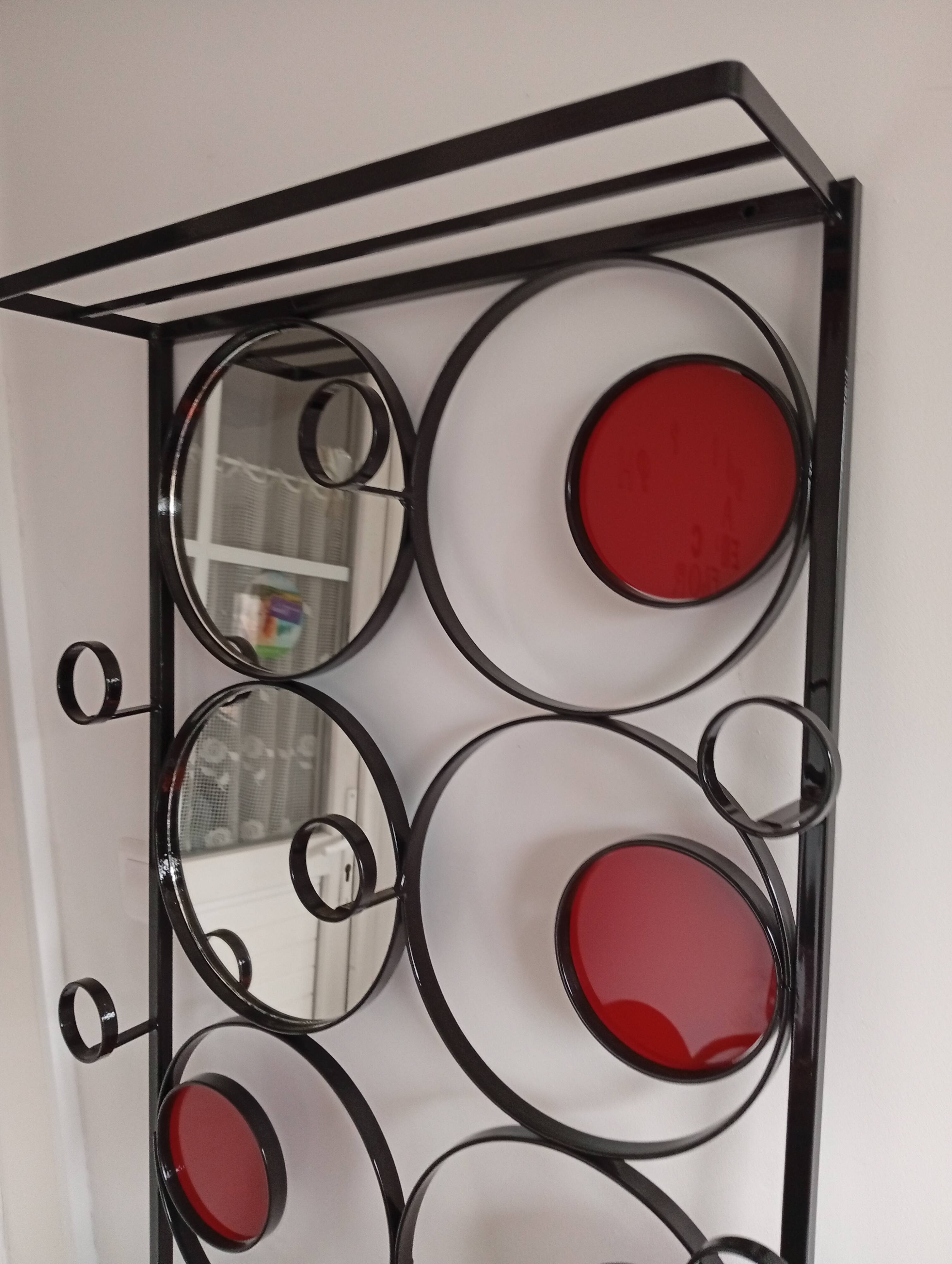 Wall-mounted coat rack, hats and umbrellas in wrought iron