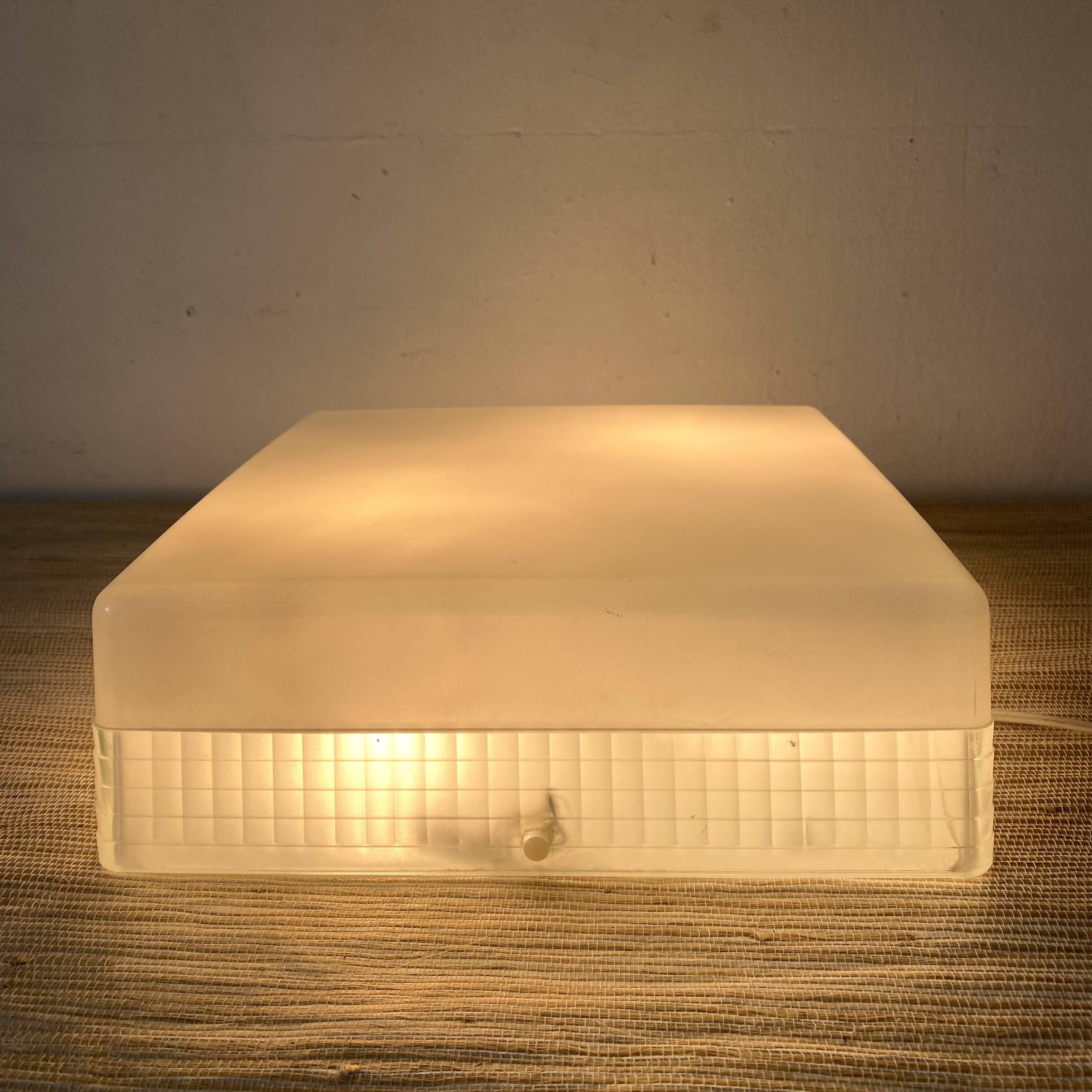 Square holophane ceiling light, industrial style, 1960s