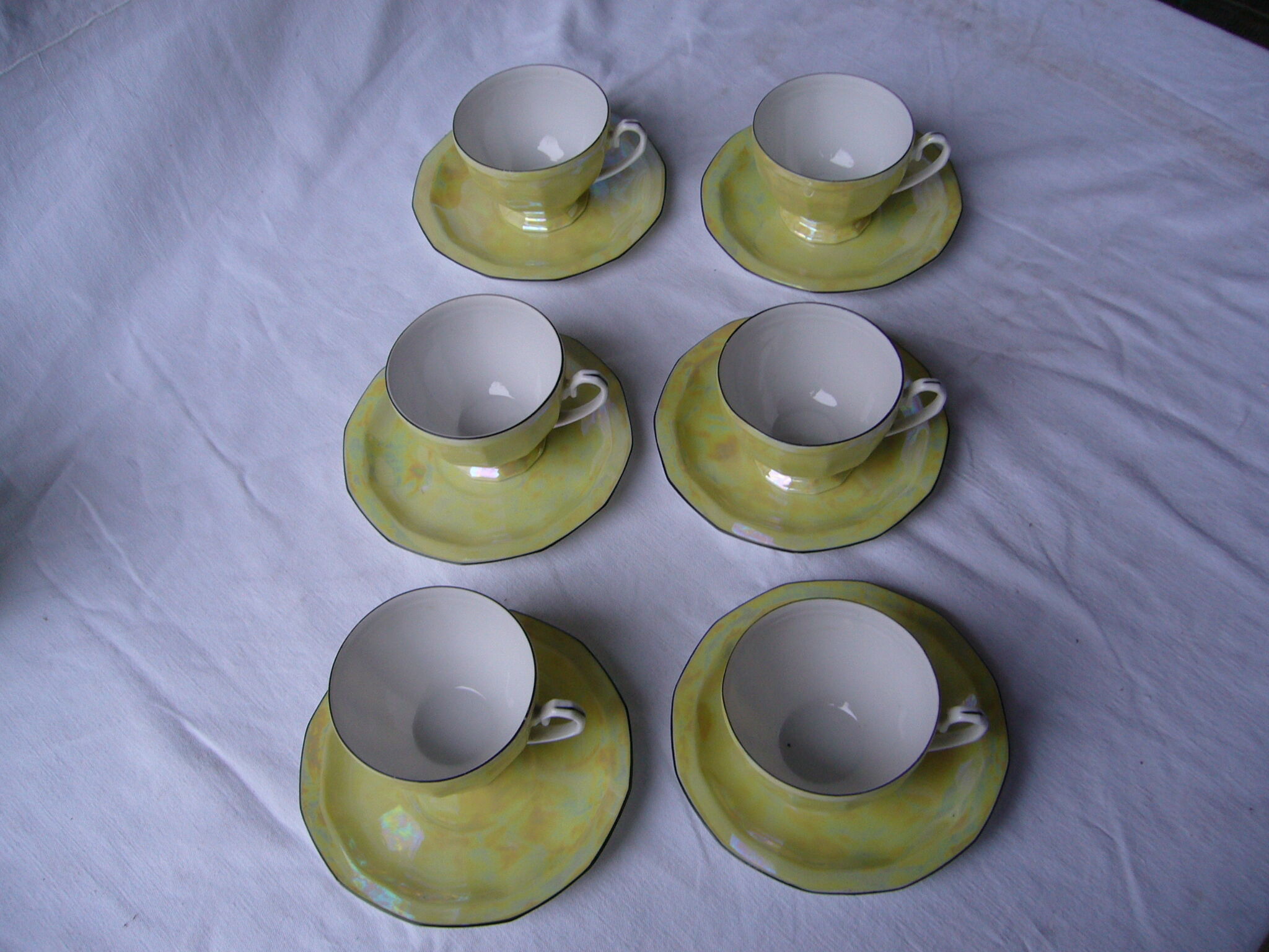 Art Deco style iridescent yellow porcelain coffee service