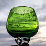 Set of 3 colored wine glasses - Ruby, red, green, gold and twisted foot