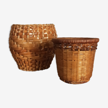 Duo of wicker and rattan plant pots