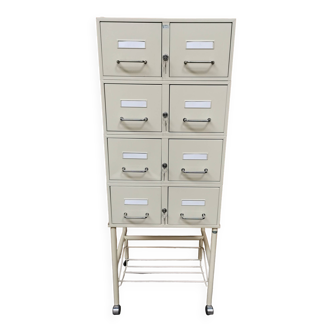 Vintage storage unit, 8 lockers, industrial design in metal