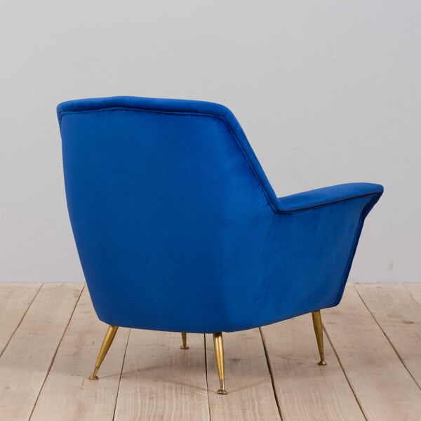 fauteuil italien vintage en velours bleu années 60