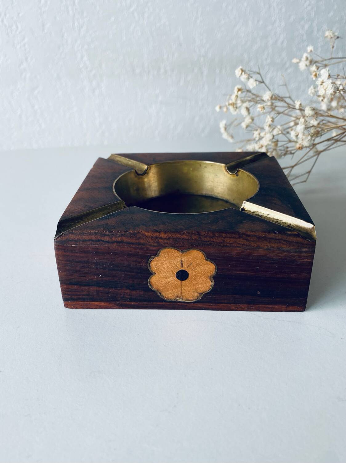 Brass wooden ashtray