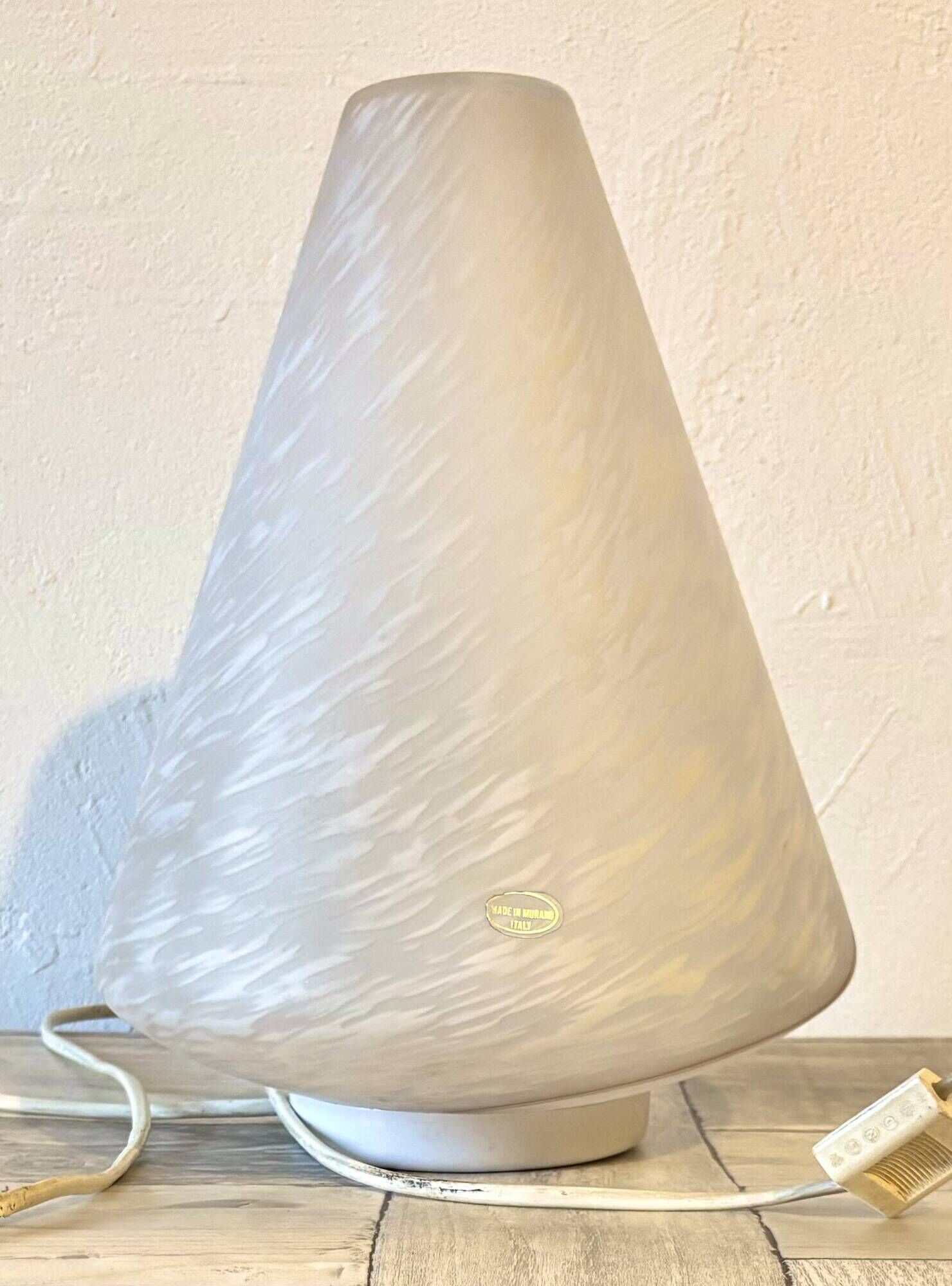 Vintage Murano Swirl Cone Lamp - Original Label - 1970s