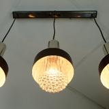Mid century modern 3-light pendant lamp glass and chrome and black metal 1960s