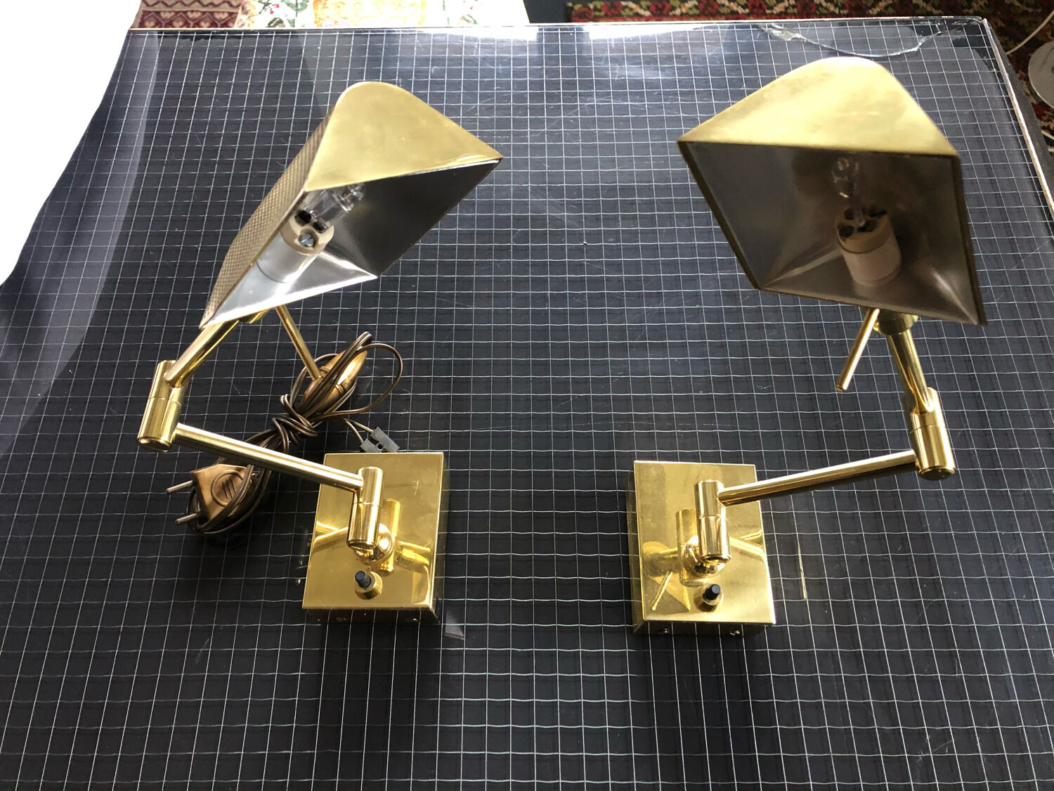 Pair of articulated wall lamps gilded brass Marset circa 1970