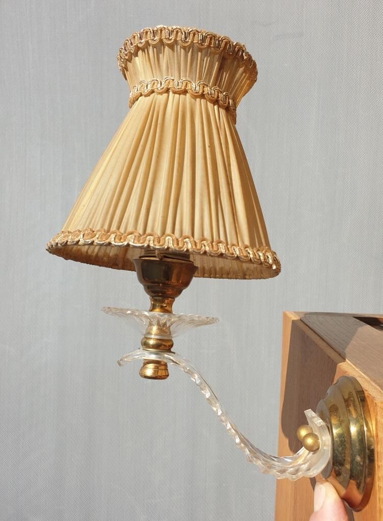 Pair of vintage wall lamps plexi lampshade pleated gold