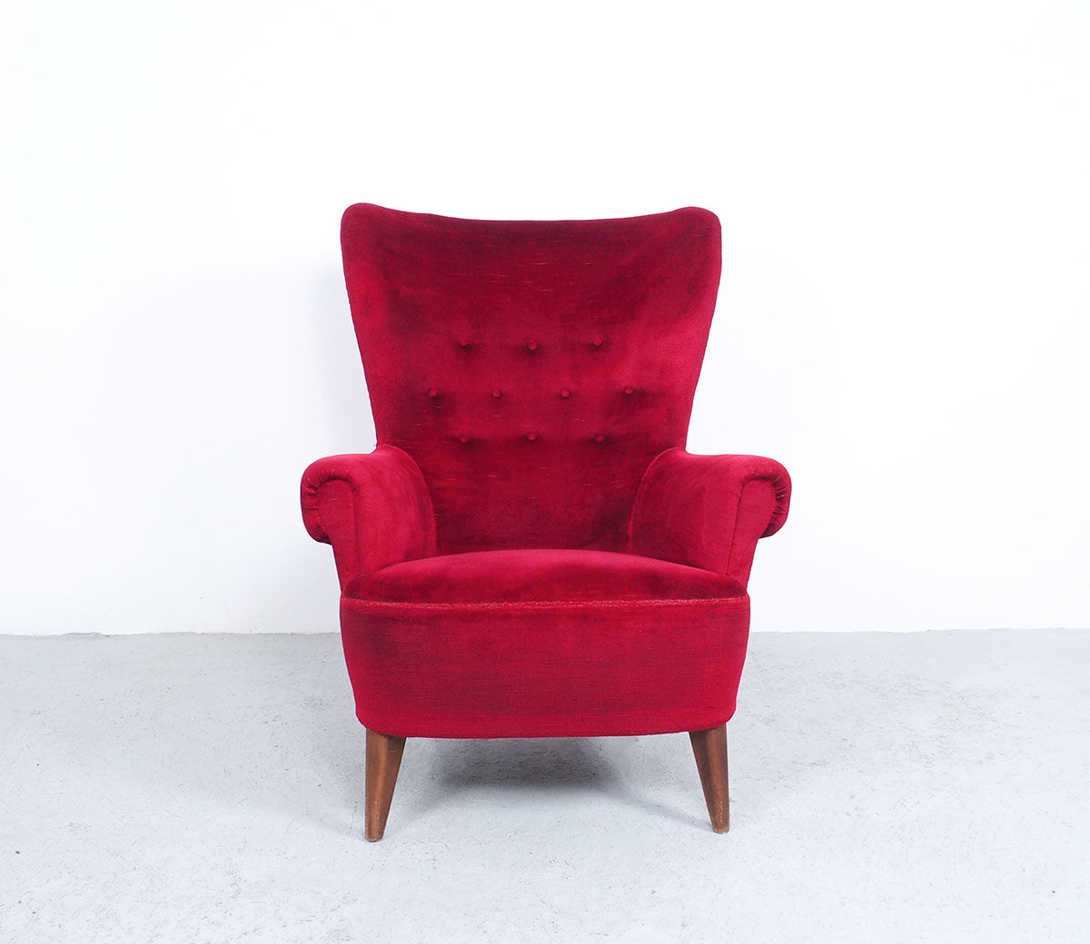 Red Velvet Armchair by Theo Ruth for Artifort, 1950s