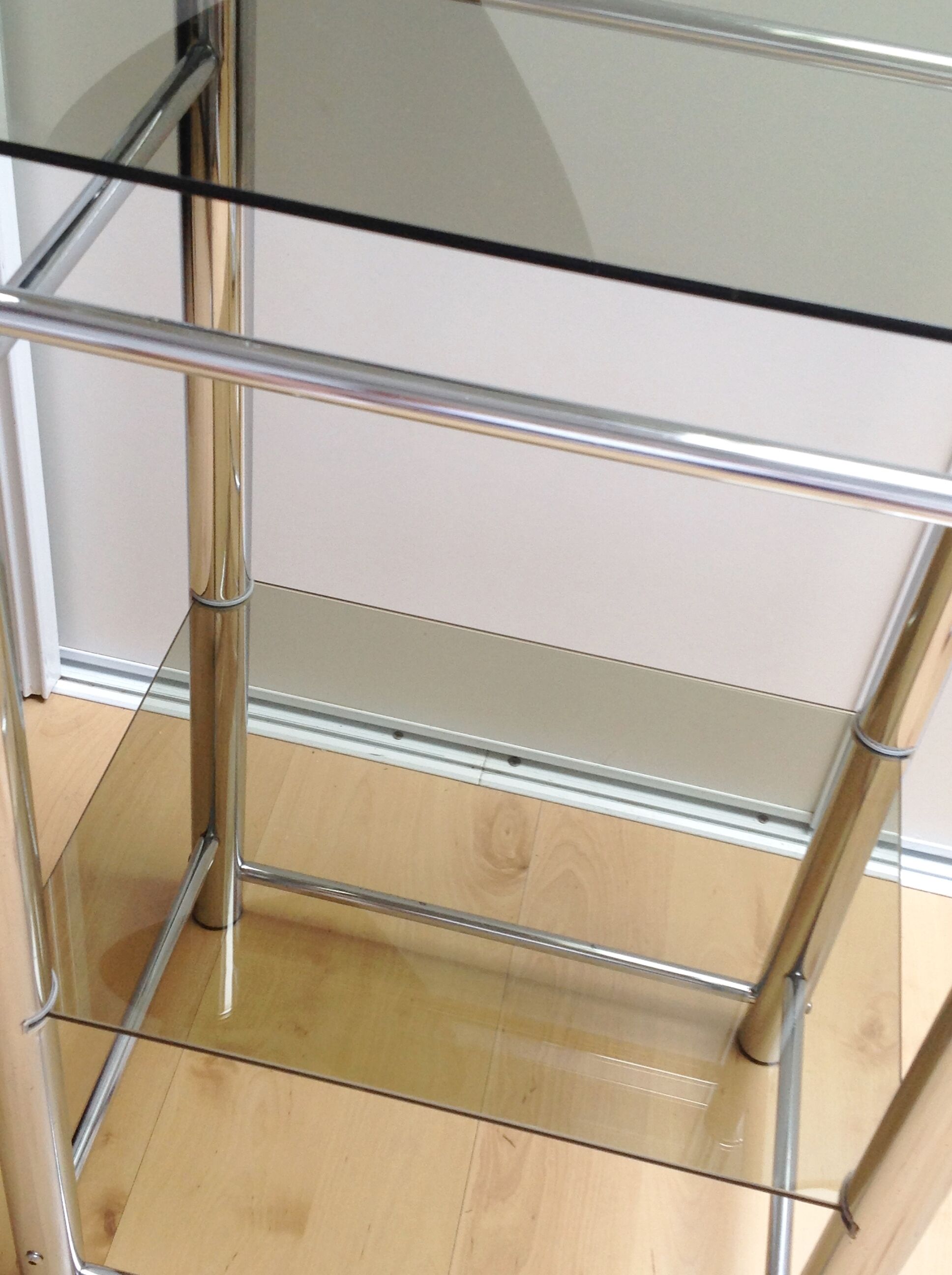 Two-tray console in smoked glass and chrome metal / vintage 70s-80s