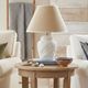 White ceramic lamp base from Manises, intertwined geometric relief.