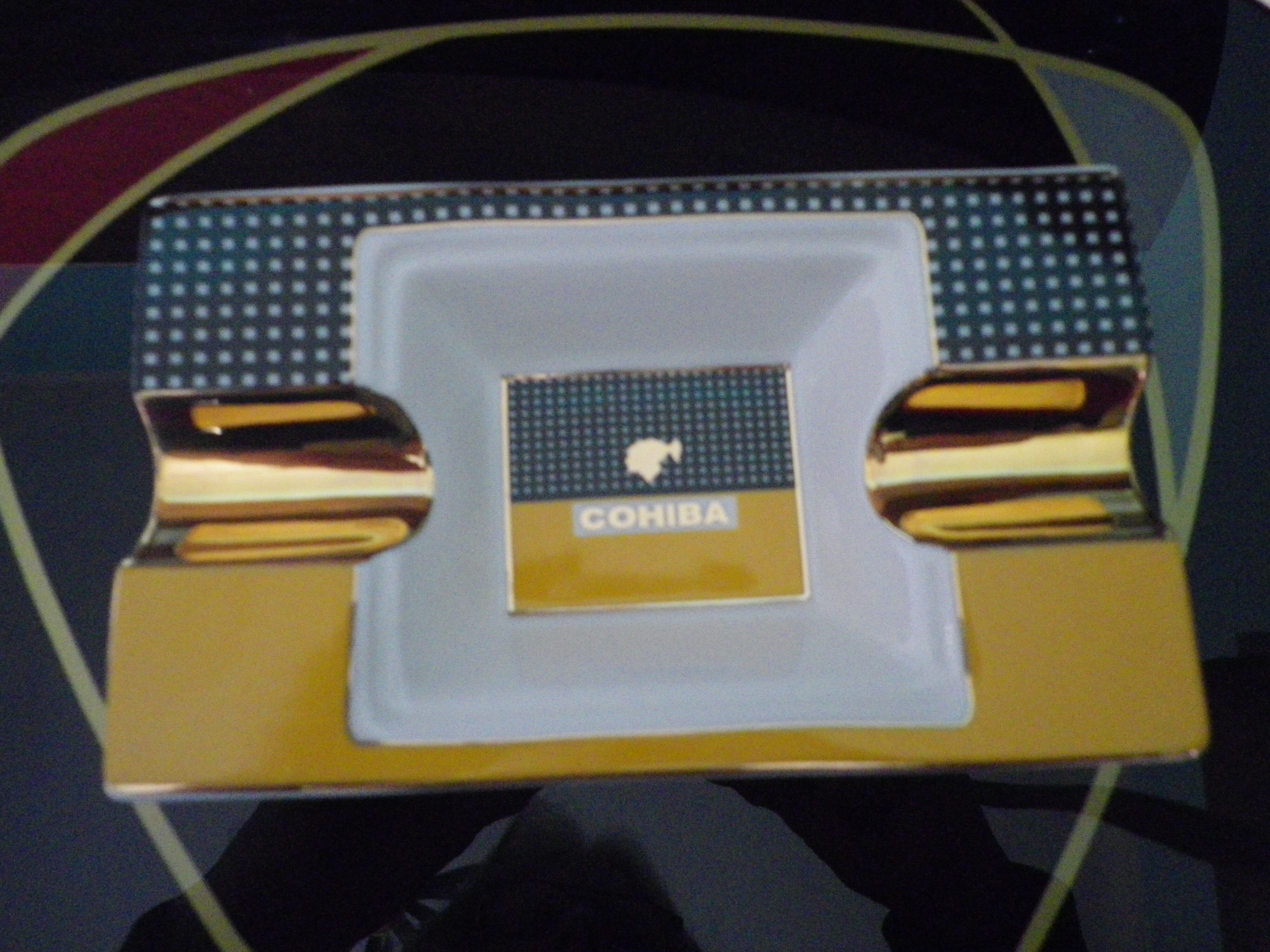 Ashtray COHIBA design, glazed porcelain, Cuba