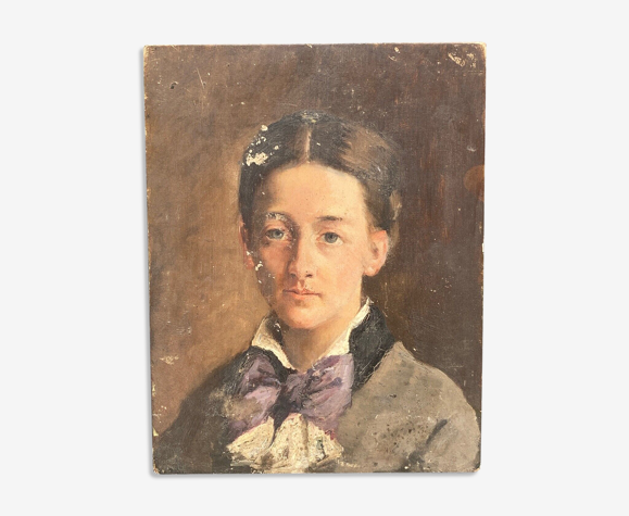 Huile sur bois portrait de jeune femme debut XXeme