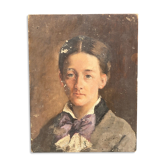 Huile sur bois portrait de jeune femme debut XXeme