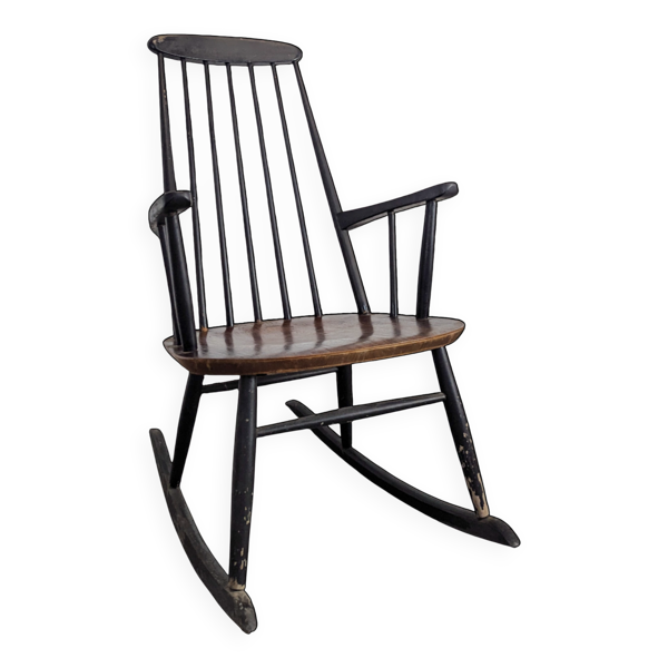 Fauteuil Rocking Chair en Teck Massif par Ilmari Tapiovara pour Asko