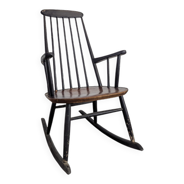 Fauteuil Rocking Chair en Teck Massif par Ilmari Tapiovara pour Asko